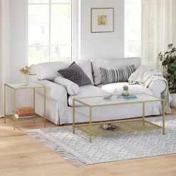 VASAGLE Beistelltisch »LGT030W01 LGT030A01«, Couchtisch mit 2 Ebenen, aus Hartglas, Gold-Transparent -Vasagleau Geschaft 00726668 9ce8 463e 9599 44d29d991b6b