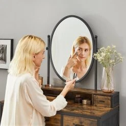 VASAGLE Schminktisch »RVT006A10/B01«, Frisiertisch, Kosmetiktisch, mit Hocker, mit ovalem Spiegel und 5 Schubladen Vintagebraun-Schwarz, Wei&szlig;-goldfarben -Vasagleau Geschaft 01e7f436 8304 419d b4b4 5fc2d0ad88dc