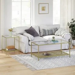 VASAGLE Couchtisch »LGT031A01«, Sofatisch, Beistelltisch, mit Hartglas und engmaschiger Gitterablage, aus Metallgestell, Gold-Transparent -Vasagleau Geschaft 03d3ef64 e675 4657 9668 507e96965326