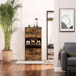 VASAGLE Schuhschrank »LBC03« Schuhregal mit 3 Klappen und Ebenen, perfekt für schmale Flure, 60 x 24 x 120 cm (L x B x H) Eichenfarben, Vintage, Wei&szlig; -Vasagleau Geschaft 05b62a62 5ea0 41f6 882a 2e9e2ac38dd2