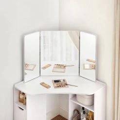 VASAGLE Schminktisch »RDT121T10«, Eckschminktisch, Frisiertisch,3-teiliger Klap pspiegel, 2 Schubladen, 3 offene Fächer -Vasagleau Geschaft 06b92f03 2f12 4c9c b584 4e41e599b556