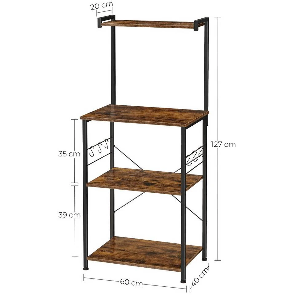 VASAGLE Küchenregal »KKS023B01«, Standregal mit 3 Ablagen,mit 6 S-förmigen Haken, vintage 10 VASAGLE Küchenregal »KKS023B01«, Standregal mit 3 Ablagen,mit 6 S-förmigen Haken, vintage – Bild 8