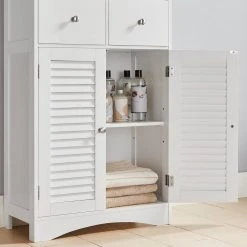 VASAGLE Badkommode »BBC145W01«, Kommode mit 2 Türen, 2 Schubladen, Hoch 108 cm, verstellbare Regalebene, skandinavischer Stil, weiß -Vasagleau Geschaft 0910f2eb 9fd0 4cca a282 dd57f71f2e52