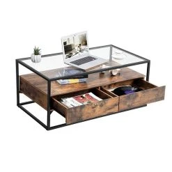 VASAGLE Couchtisch »LCT31BX«, Sofatisch mit 2 Schubladen, gehärtetes Glas, stabil, Wohnzimmer, Lounge, 106 x 57 x 45 cm, vintage 18 VASAGLE Couchtisch »LCT31BX«, Sofatisch mit 2 Schubladen, gehärtetes Glas, stabil, Wohnzimmer, Lounge, 106 x 57 x 45 cm, vintage -Vasagleau Geschaft 0ac3a795 6625 4f19 93d5 1334d688503f