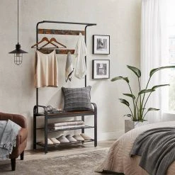 VASAGLE Garderobenständer »HSR400B01«, Garderobe, Schuhregal, mit Sitzfläche und 9 abnehmbaren Haken, 2 Gitterablagen -Vasagleau Geschaft 0b05cb6c 678d 4efa a154 63c8c36002be