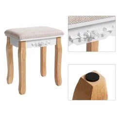 VASAGLE Schminktisch »RDT25WT/BK/K«, Frisiertisch, Kosmetiktisch, mit Spiegel ohne Rahmen, Polsterhocker, Massivholzbeinen Schwarz, Weiß-Natur, Weiß -Vasagleau Geschaft 0b987fa6 8830 4d03 b232 4be6d8171d4f