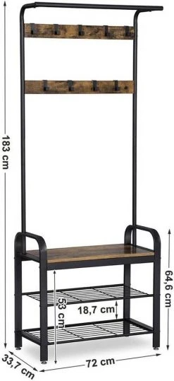 VASAGLE Garderobenständer »HSR40B«, Kleiderständer mit 9 Haken, Schuhregal mit 3 Ablagen und stilvollen Griffen, 183 cm hoch, Industrie-Design Grau, Vintage, Wei&szlig; -Vasagleau Geschaft 0c59b63b 666e 45a0 a259 12db7380ef46