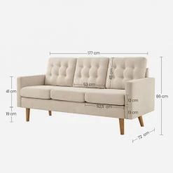 VASAGLE 3-Sitzer »LCS101«, Couch fürs Wohnzimmer, Polyester, 177 x 72 x 86 cm (L x B x H) Beige, Grau -Vasagleau Geschaft 0cbf0cfb 3847 484d b2a4 a5d863a17456