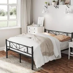 VASAGLE Metallbett »RMB061 RMB063«, Einzelbett, Doppelbett, mit Lattenrost und Bettgestell, für kleine Räume, Gästebett Schwarz, Weiß -Vasagleau Geschaft 0da7d196 9ed4 4355 bffc 298ffdb61d88