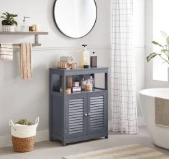 VASAGLE Badkommode »BBC40/040«, Badezimmerschrank, Badezimmerregal, Aufbewahrungsregal, mit 2 Türen Grau, Wei&szlig; -Vasagleau Geschaft 0f662939 5b55 4af7 a6f9 0f232eb99dd3