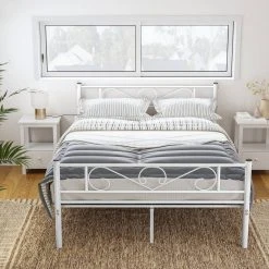 VASAGLE Metallbett »RMB061 RMB063«, Einzelbett, Doppelbett, mit Lattenrost und Bettgestell, für kleine Räume, Gästebett Schwarz, Weiß -Vasagleau Geschaft 10679eb2 dda0 4dbf 999e 27f4f5bb1558