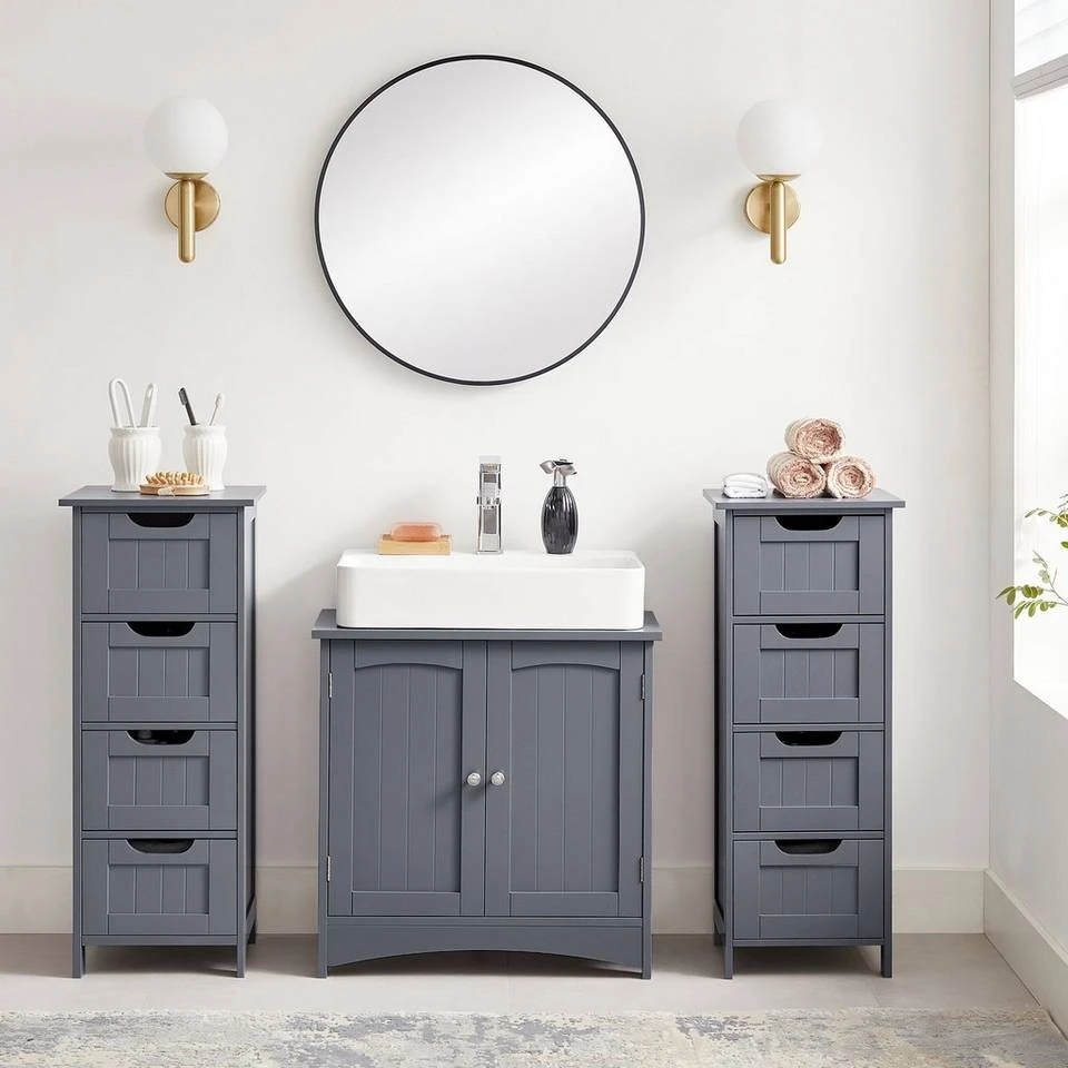 VASAGLE Badkommode »LHC40W LHC040G01«, Badezimmerschrank, Badschrank, weiß Grau, Weiß 15 VASAGLE Badkommode »LHC40W LHC040G01«, Badezimmerschrank, Badschrank, weiß Grau, Weiß – Bild 13