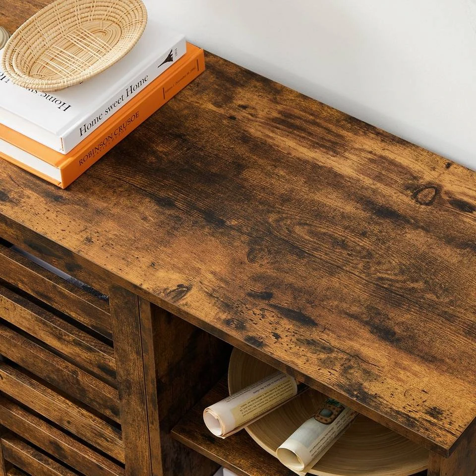 VASAGLE Kommode »LBF004X01«, Sideboard, Küchenschrank mit 2 Lamellentüren, freistehend, 100 x 35 x 75 cm, vintagebraun 7 VASAGLE Kommode »LBF004X01«, Sideboard, Küchenschrank mit 2 Lamellentüren, freistehend, 100 x 35 x 75 cm, vintagebraun – Bild 5