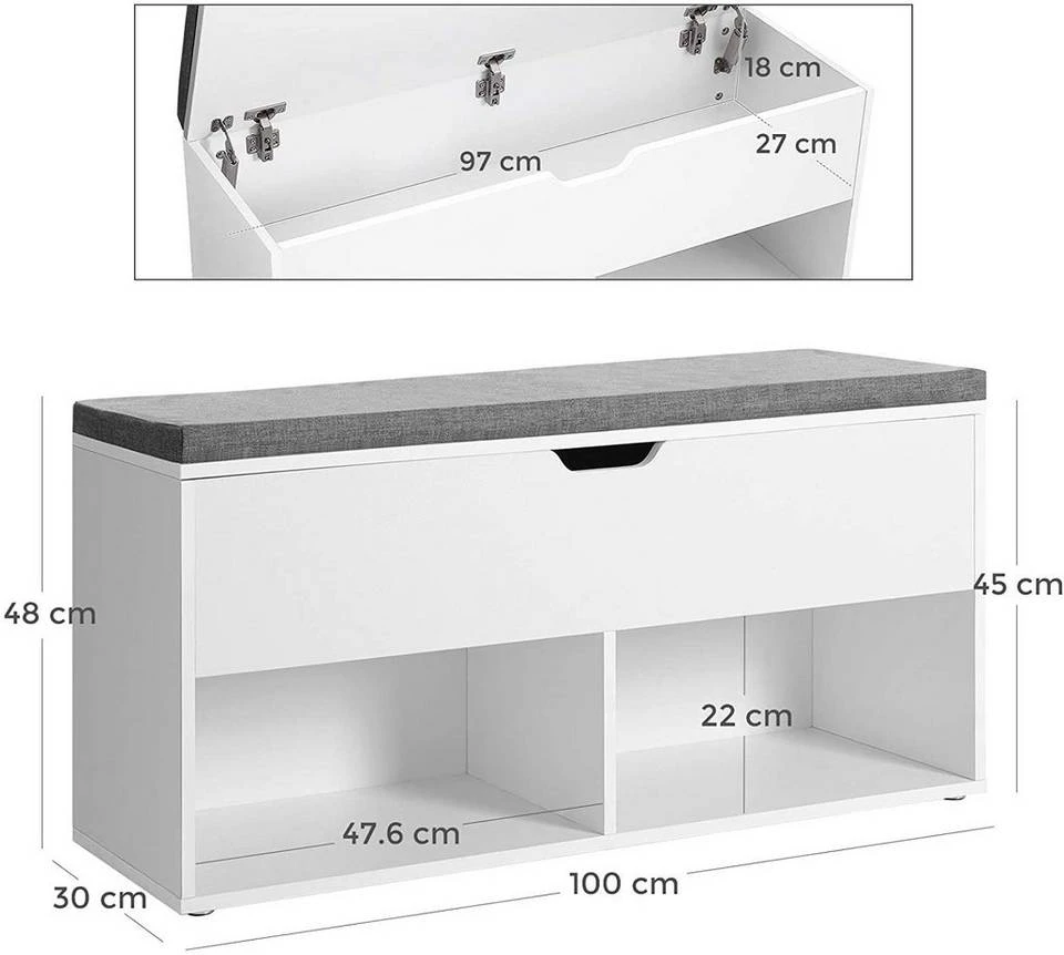 VASAGLE Schuhbank »LHS21WT«, Sitzbank, 2 offene Fächer, weiß 6 VASAGLE Schuhbank »LHS21WT«, Sitzbank, 2 offene Fächer, weiß – Bild 4