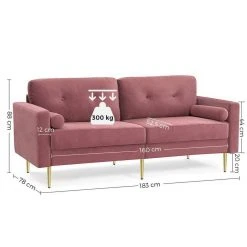 VASAGLE 3-Sitzer »LCS001«, Bezug aus Samt, Metallbeine, Klassisch bis modern, einfacher Aufbau, 183 x 78 x 88 cm Blau, Grau, Petrolfarben, Rosa -Vasagleau Geschaft 17e044d3 65e3 43ff b4e8 dd9c3d458e8a