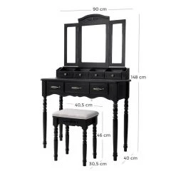 VASAGLE Schminktisch »RDT60WT RDT60BK«, Frisiertisch, Kosmetiktisch mit 3-teiliger Klappspiegel,mit Hocker Schwarz, Wei&szlig; -Vasagleau Geschaft 1a78ddc2 7e2d 448d a388 5d69f1049003