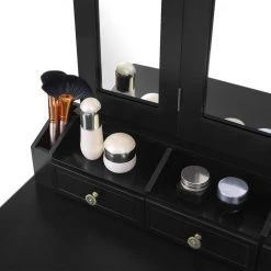 VASAGLE Schminktisch »RDT60WT RDT60BK«, Frisiertisch, Kosmetiktisch mit 3-teiliger Klappspiegel,mit Hocker Schwarz, Wei&szlig; -Vasagleau Geschaft 1b0b0b5f 44df 4d9e a223 e76a98d45445