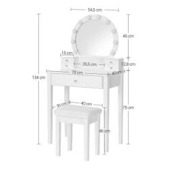VASAGLE Schminktisch »RDT151W01«, Frisiertisch, Kosmetiktisch, mit 10 dimmbare Glühbirnen, gepolsterter Hocker -Vasagleau Geschaft 1c84c7f2 87fa 49d0 a0ad 2cff0858d83e