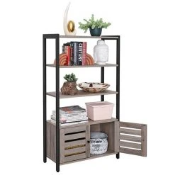 VASAGLE Bücherregal »LSC75«, Bücherschrank mit 3 Ablagen, 2 Lamellentüren, 70 x 30 x 121,5 cm Grau, Vintage -Vasagleau Geschaft 1f1d28dc 76d0 41fb bf54 17fa54014a05