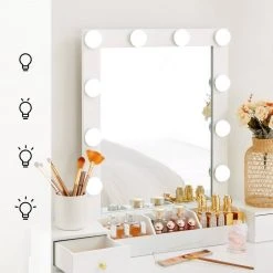 VASAGLE Schminktisch »RDT173W01«, Frisiertisch,Kosmetiktisch mit 10 Glühbirnen und gepolsterter Hocker, Massivholzbeinen -Vasagleau Geschaft 234e6349 b6b3 480d 9636 45577c1a5d41