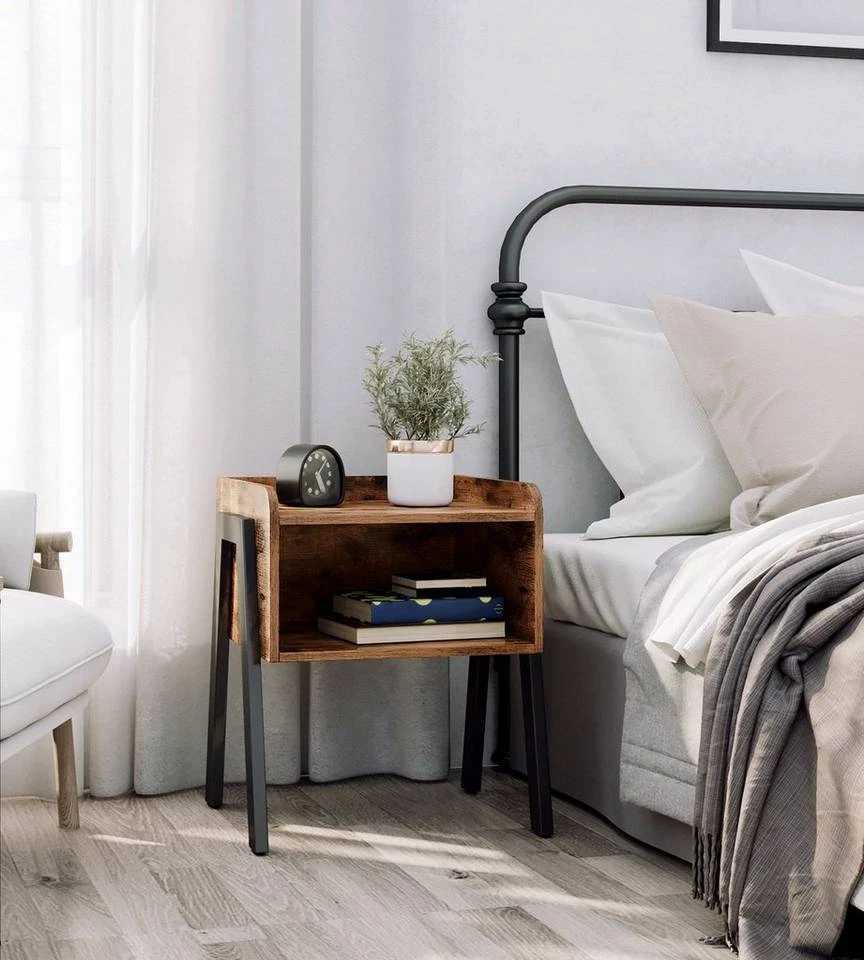 VASAGLE Nachttisch »LET54X LET799B01« (1-St), Beistelltisch, stapelbarer Nachtschrank, Metallbeine, vintage 4 VASAGLE Nachttisch »LET54X LET799B01« (1-St), Beistelltisch, stapelbarer Nachtschrank, Metallbeine, vintage – Bild 2