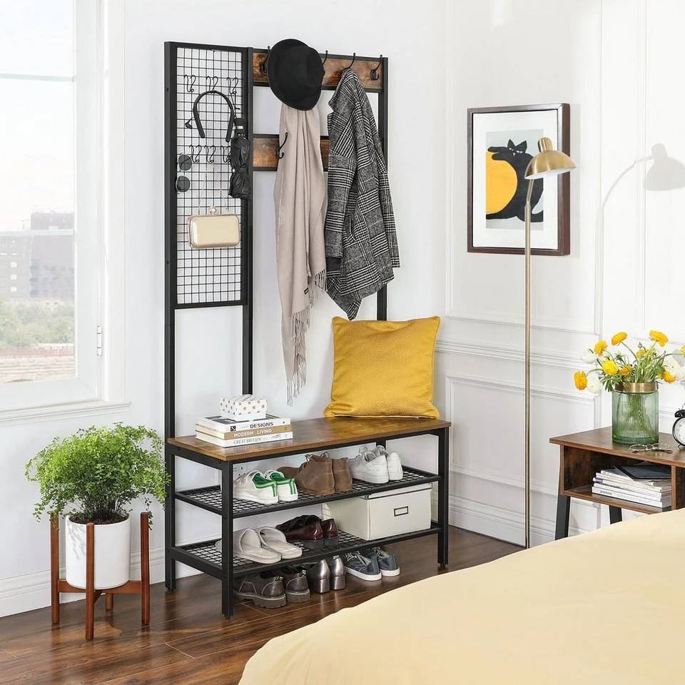 VASAGLE Garderobenständer »HSR86/086/98«, Kleiderständer mit 12 Kleiderhaken und Schuhregal, vintage Greige 13 VASAGLE Garderobenständer »HSR86/086/98«, Kleiderständer mit 12 Kleiderhaken und Schuhregal, vintage Greige – Bild 11