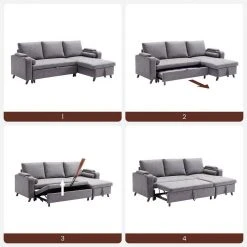 VASAGLE Schlafsofa »LCS801«, Bettsofa mit Stauraum, Ecksofa, mit Becherhalter, einfache Montage, 223 x 142 x 88 cm (L x B x H), modern Dunkelgrau, Hellgrau -Vasagleau Geschaft 2e656938 765b 4c11 b060 4d0075e1ee5d