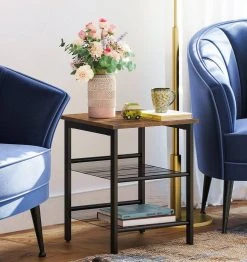 VASAGLE Beistelltisch »LET23X«, Beistelltisch, Nachttisch, mit 2 verstellbaren Gitterablagen, Industrie-Design