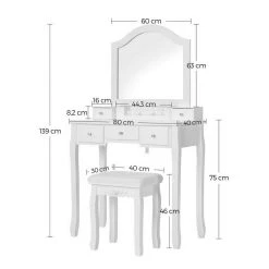VASAGLE Schminktisch »RDT175W01«, Frisiertisch, Kosmetiktisch mit gepolsterter Hocker, 5 Schubladen, weiß -Vasagleau Geschaft 324f3369 23d3 46b3 8727 1436564c5d26