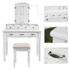 VASAGLE Schminktisch »RDT60WT RDT60BK«, Frisiertisch, Kosmetiktisch mit 3-teiliger Klappspiegel,mit Hocker Schwarz, Wei&szlig; -Vasagleau Geschaft 32c23d94 43c5 45d1 94fe 2deccf0bdf69