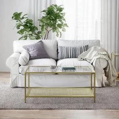 VASAGLE Couchtisch »LGT031A01«, Sofatisch, Beistelltisch, mit Hartglas und engmaschiger Gitterablage, aus Metallgestell, Gold-Transparent -Vasagleau Geschaft 354968cf 27bf 402f ac0a 316755aa30b3