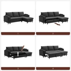 VASAGLE Schlafsofa »LCS801«, Bettsofa mit Stauraum, Ecksofa, mit Becherhalter, einfache Montage, 223 x 142 x 88 cm (L x B x H), modern Dunkelgrau, Hellgrau -Vasagleau Geschaft 398f25f1 4476 4435 bf64 ec7b780e18e1