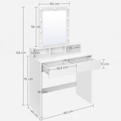 VASAGLE Schminktisch »RDT114W01«, Frisiertisch,Kosmetiktisch mit Spiegel und Glühbirnen, mit 2 Schubladen,weiß -Vasagleau Geschaft 39cb4315 9dcf 4a38 8c37 c8e440fd31b4