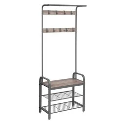 VASAGLE Garderobenständer »HSR40B«, Kleiderständer mit 9 Haken, Schuhregal mit 3 Ablagen und stilvollen Griffen, 183 cm hoch, Industrie-Design Grau, Vintage, Wei&szlig; -Vasagleau Geschaft 39e22db4 9019 4216 aed7 e7ca1cd7ec75