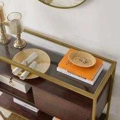 VASAGLE Konsolentisch »LSC016B24«, Beistelltisch, Flurtisch, mit Schiebetür, Schokoladenbraun-Mattgold -Vasagleau Geschaft 3bd09588 5292 4406 92d9 1e67997d0d33