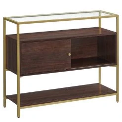 VASAGLE Konsolentisch »LSC016B24«, Beistelltisch, Flurtisch, mit Schiebetür, Schokoladenbraun-Mattgold -Vasagleau Geschaft 3f39438a 5c61 4f37 bfea e749d2b6974d