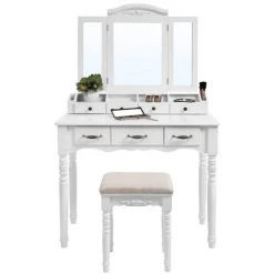 VASAGLE Schminktisch »RDT60WT RDT60BK«, Frisiertisch, Kosmetiktisch mit 3-teiliger Klappspiegel,mit Hocker Schwarz, Wei&szlig; -Vasagleau Geschaft 3fa83537 cf3d 432c 8738 37063a816199