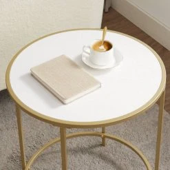 VASAGLE Beistelltisch »LET282A10«, Nachttisch, rund, mit Oberfläche aus Holzspanplatte und goldfarbenem Metallrahmen, weiß-goldfarben 18 VASAGLE Beistelltisch »LET282A10«, Nachttisch, rund, mit Oberfläche aus Holzspanplatte und goldfarbenem Metallrahmen, weiß-goldfarben -Vasagleau Geschaft 42802c83 eef6 46cc 8641 64c37ea24d5b