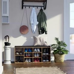 VASAGLE Schuhbank »LHS10«, Schuhregal, Sitzbank, 10 Fächer, mit Polsterung, multifunktional, 104 x 30 x 48 cm Natur, Vintage, Weiß -Vasagleau Geschaft 4296f02c 5dfc 46c3 a3af 86b797923c80