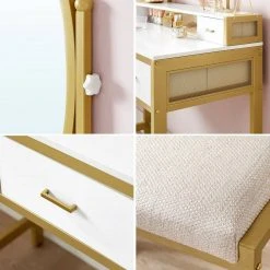 VASAGLE Schminktisch »RVT006A10/B01«, Frisiertisch, Kosmetiktisch, mit Hocker, mit ovalem Spiegel und 5 Schubladen Vintagebraun-Schwarz, Wei&szlig;-goldfarben -Vasagleau Geschaft 453878ff 6291 47f7 8f79 f1b3eda0953c