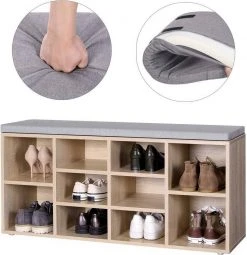 VASAGLE Schuhbank »LHS10«, Schuhregal, Sitzbank, 10 Fächer, mit Polsterung, multifunktional, 104 x 30 x 48 cm Natur, Vintage, Weiß -Vasagleau Geschaft 478f5b6f de9c 4c91 9720 431c1019d534