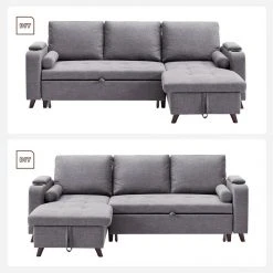 VASAGLE Schlafsofa »LCS801«, Bettsofa mit Stauraum, Ecksofa, mit Becherhalter, einfache Montage, 223 x 142 x 88 cm (L x B x H), modern Dunkelgrau, Hellgrau -Vasagleau Geschaft 4d50c021 13b3 4f9b a8d4 1383b2dc12fc