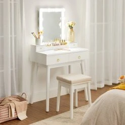 VASAGLE Schminktisch »RDT173W01«, Frisiertisch,Kosmetiktisch mit 10 Glühbirnen und gepolsterter Hocker, Massivholzbeinen -Vasagleau Geschaft 5302a864 50df 4a13 8a00 4599a480d03e