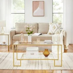 VASAGLE Couchtisch »LGT033A01«, Beistelltisch, 2 Ablagen aus Hartglas, Dekoration mit Stauraum, modernes Design, 100 x 55 x 45 cm, goldfarben 15 VASAGLE Couchtisch »LGT033A01«, Beistelltisch, 2 Ablagen aus Hartglas, Dekoration mit Stauraum, modernes Design, 100 x 55 x 45 cm, goldfarben -Vasagleau Geschaft 56d44789 d193 4184 8c64 44474b3b8193