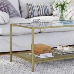 VASAGLE Couchtisch »LGT031A01«, Sofatisch, Beistelltisch, mit Hartglas und engmaschiger Gitterablage, aus Metallgestell, Gold-Transparent -Vasagleau Geschaft 56f629ec 1c03 4c08 a9cd 91d213129d88