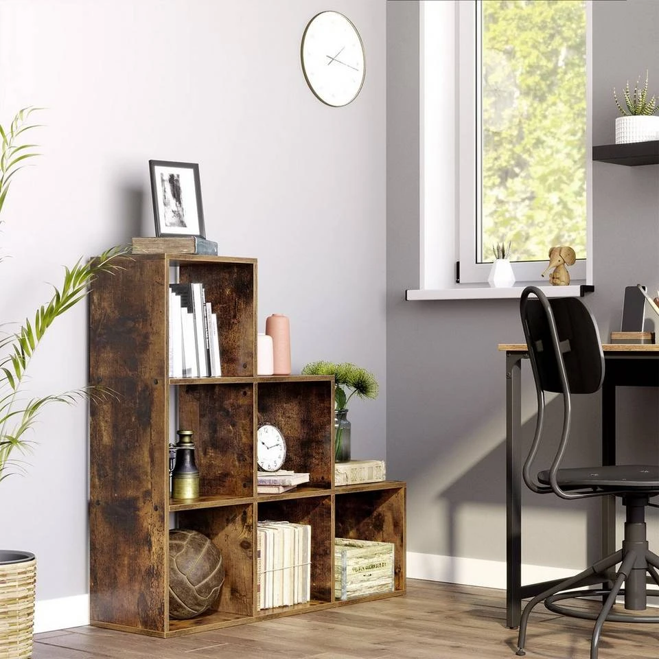 VASAGLE Raumteiler »LBC10 LBC63«, Bücherregal, Würfelregal, Leiterregal, Treppenregal, freistehend, für Büro, Wohnzimmer, Schlafzimmer Vintage, Weiß 4 VASAGLE Raumteiler »LBC10 LBC63«, Bücherregal, Würfelregal, Leiterregal, Treppenregal, freistehend, für Büro, Wohnzimmer, Schlafzimmer Vintage, Weiß – Bild 2