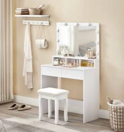 VASAGLE Schminktisch »RDT120T10«, Frisiertisch, Kosmetiktisch mit 9 LED-Glühbirnen und Spiegel, einstellbare Helligkeit, 2 Schubladen und 3 offene Fächer -Vasagleau Geschaft 5813628e 0e43 4f15 8f7f 96ec0277bc71