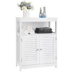 VASAGLE Badkommode »BBC40/040«, Badezimmerschrank, Badezimmerregal, Aufbewahrungsregal, mit 2 Türen Grau, Weiß