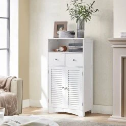 VASAGLE Badkommode »BBC145W01«, Kommode mit 2 Türen, 2 Schubladen, Hoch 108 cm, verstellbare Regalebene, skandinavischer Stil, weiß