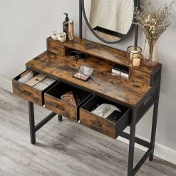 VASAGLE Schminktisch »RVT006A10/B01«, Frisiertisch, Kosmetiktisch, mit Hocker, mit ovalem Spiegel und 5 Schubladen Vintagebraun-Schwarz, Wei&szlig;-goldfarben -Vasagleau Geschaft 5abb41a7 9774 433f 9753 437943c078ad